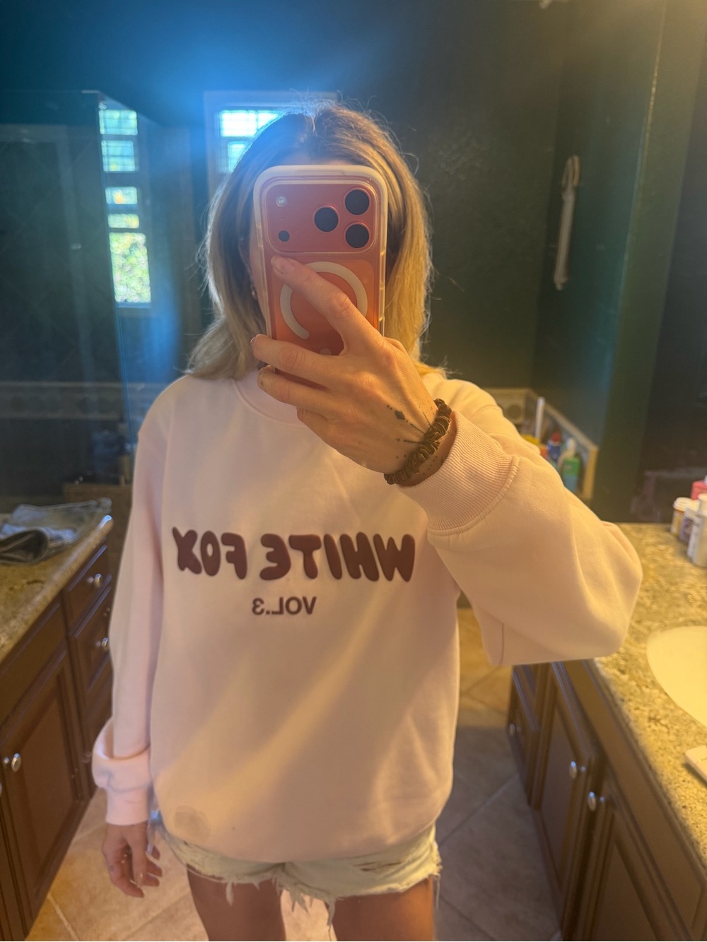 White Fox Boutique Light Pink Logo Crew Sweatshirt
